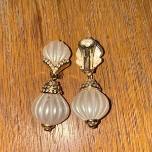 Elegant Gold and Cream Clip-On Earrings